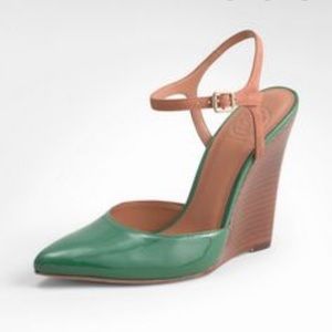 Tory Burch emerald Emilie wedged heels